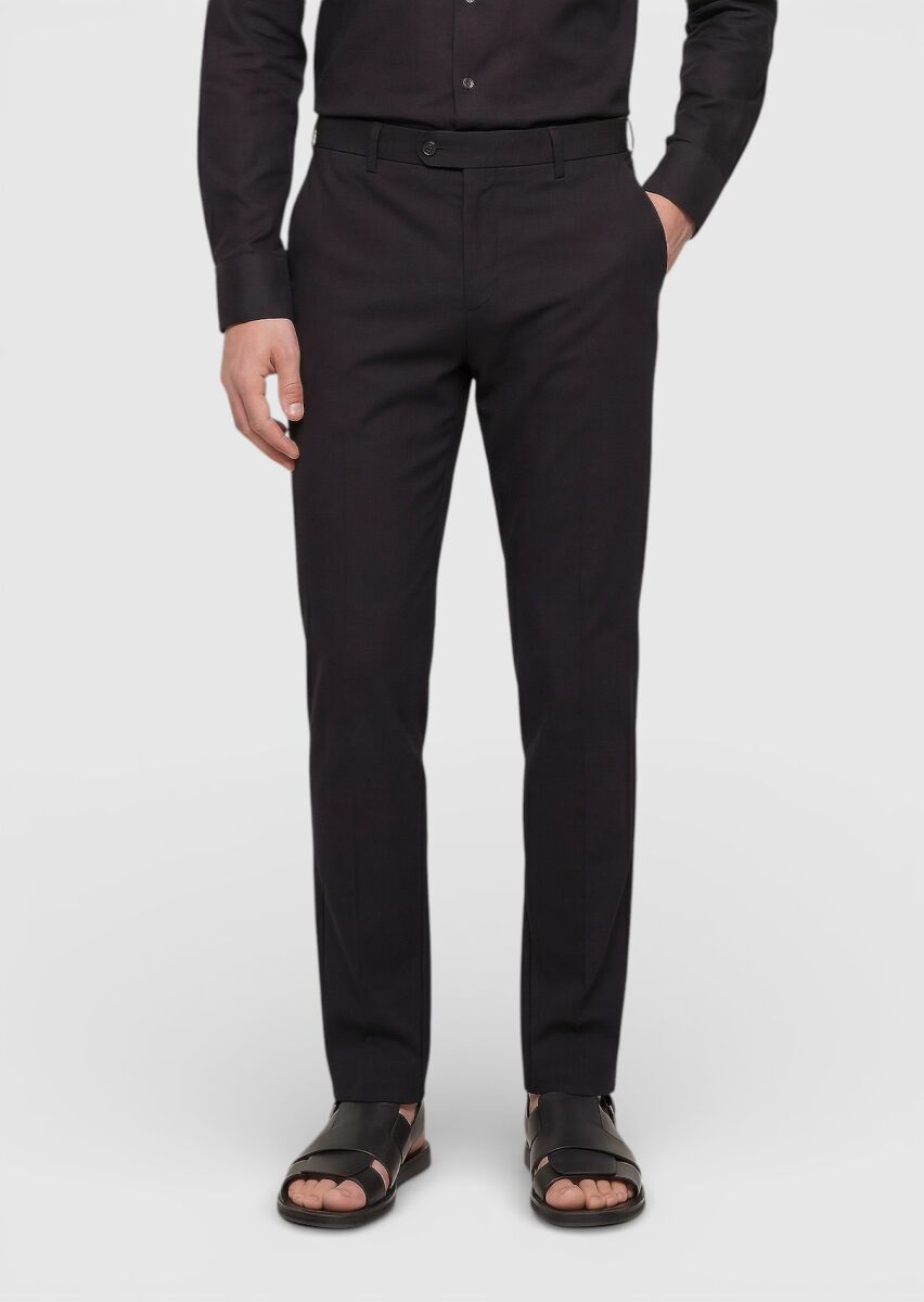 Siyah Düz Dokuma Jogging Fit Casual Pamuk Karışımlı Pantolon - 4