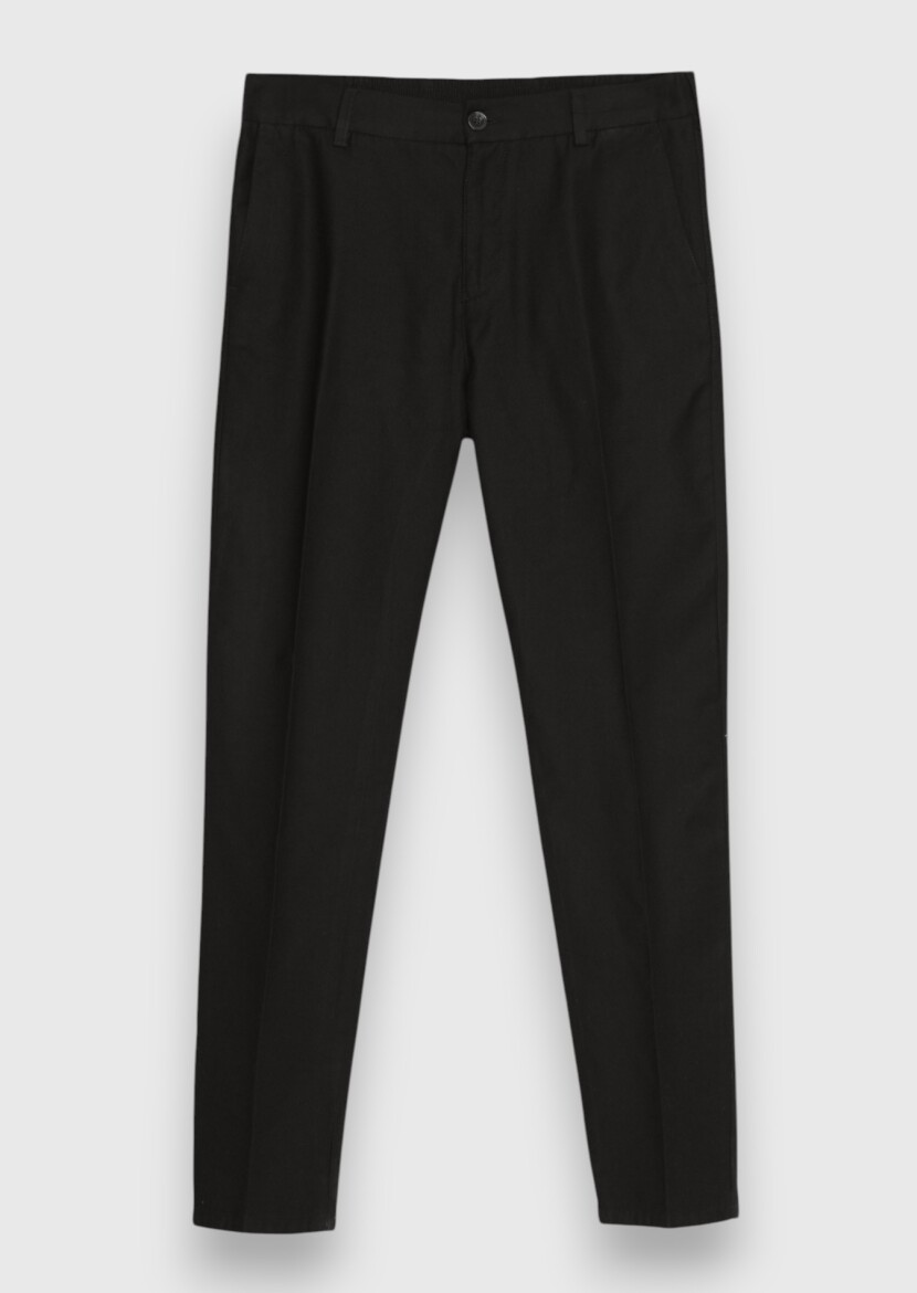 Siyah Düz Dokuma Jogging Fit Casual Pamuk Karışımlı Pantolon - 6