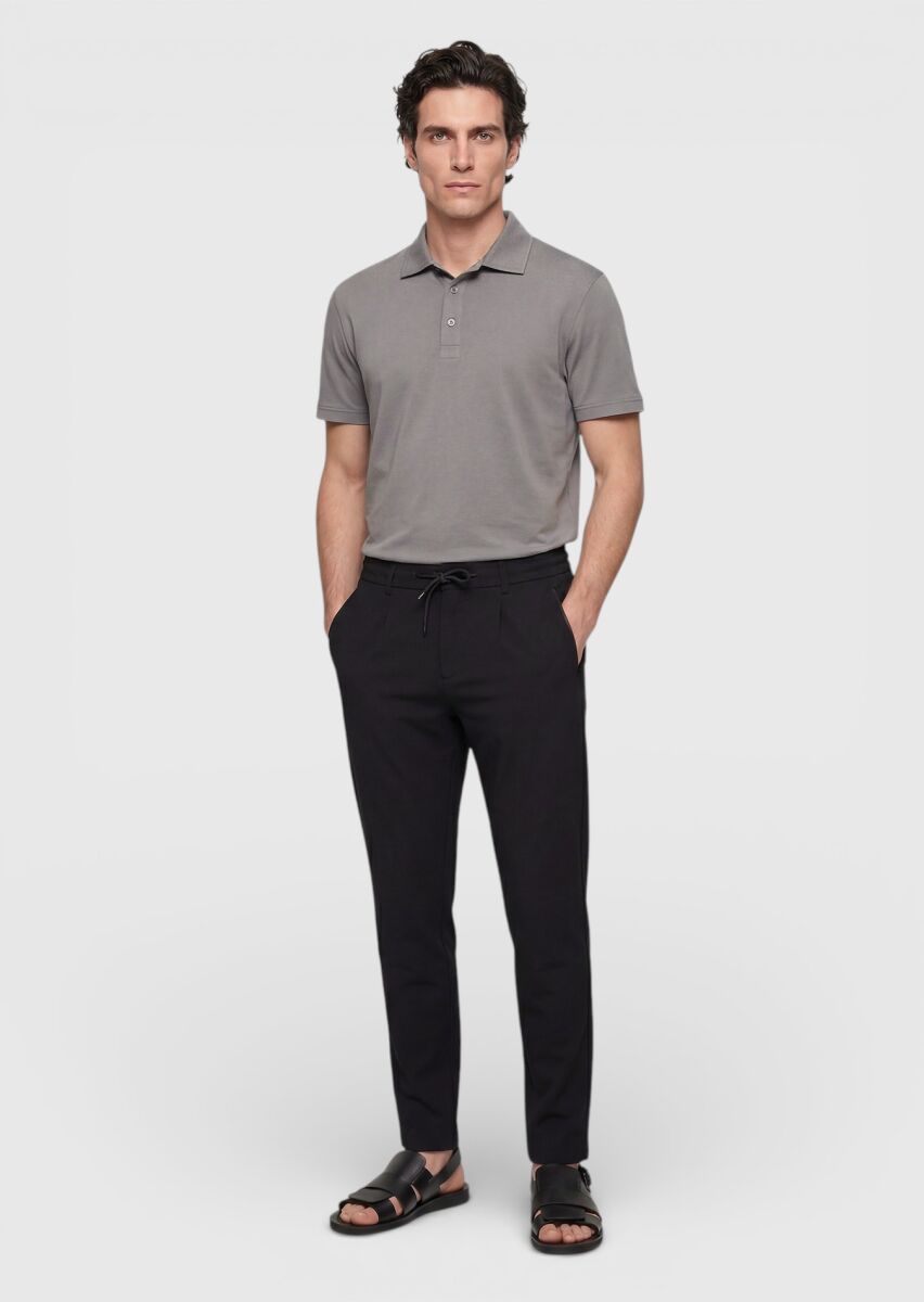 Siyah Düz Dokuma Jogging Fit Casual Pantolon - 1