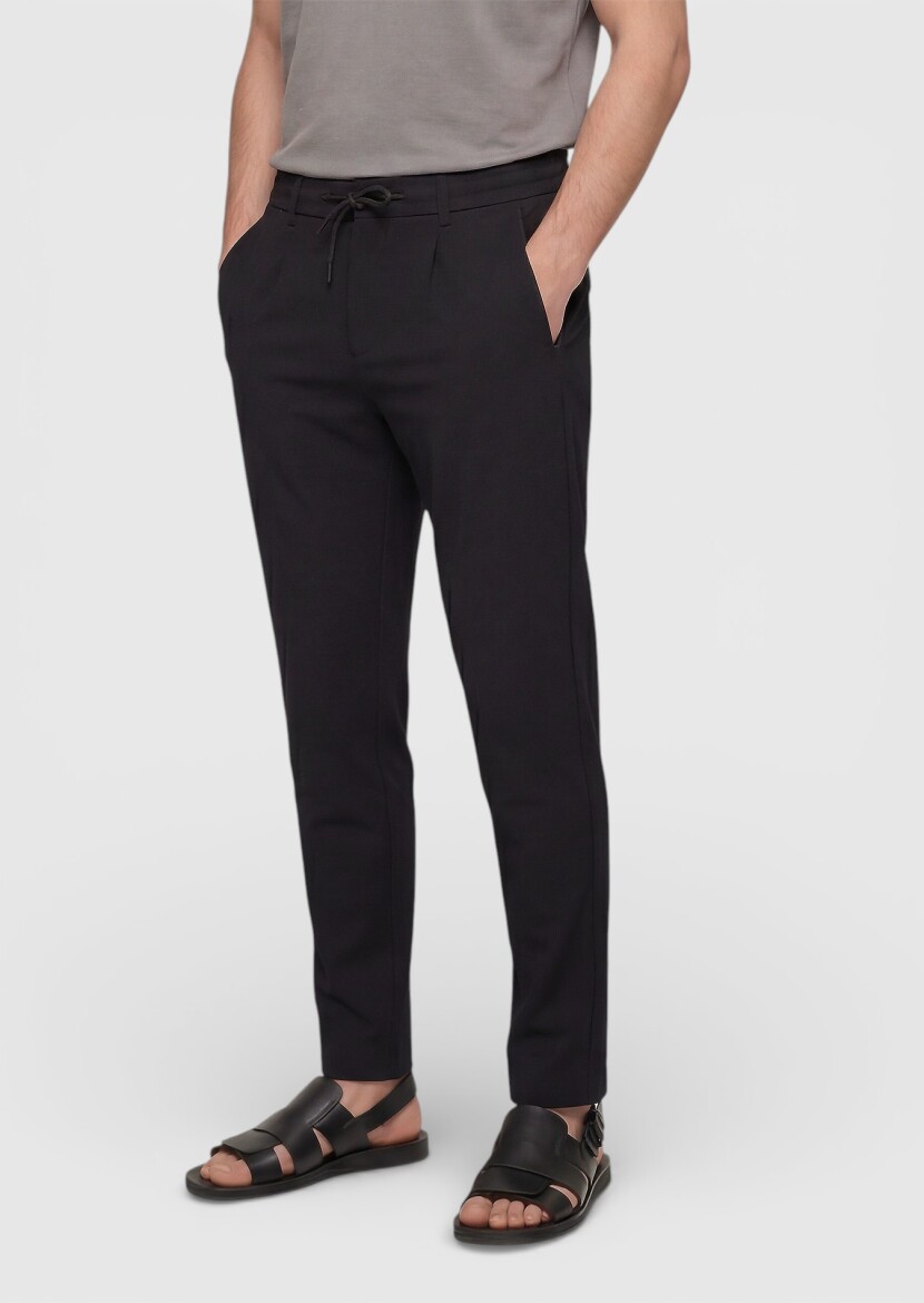Siyah Düz Dokuma Jogging Fit Casual Pantolon - RAMSEY