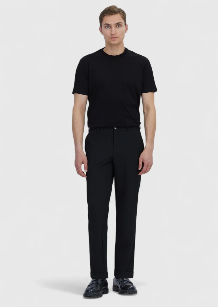 Siyah Düz Dokuma Jogging Fit Casual Pantolon - 1
