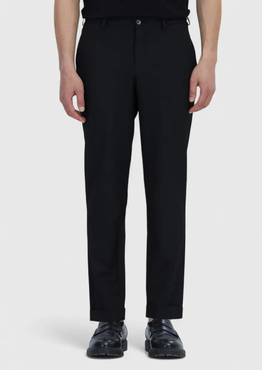 Siyah Düz Dokuma Jogging Fit Casual Pantolon - 2