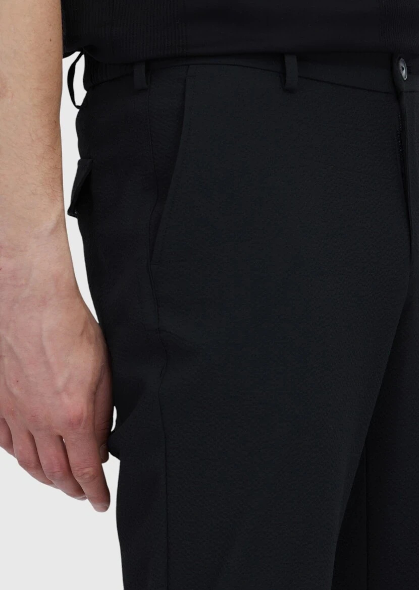 Siyah Düz Dokuma Jogging Fit Casual Pantolon - 3