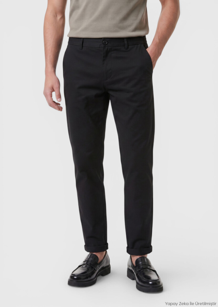 Siyah Düz Dokuma Jogging Fit Casual Pantolon - RAMSEY
