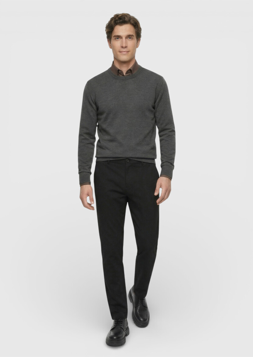 Siyah Düz Dokuma Jogging Fit Casual Pantolon - RAMSEY