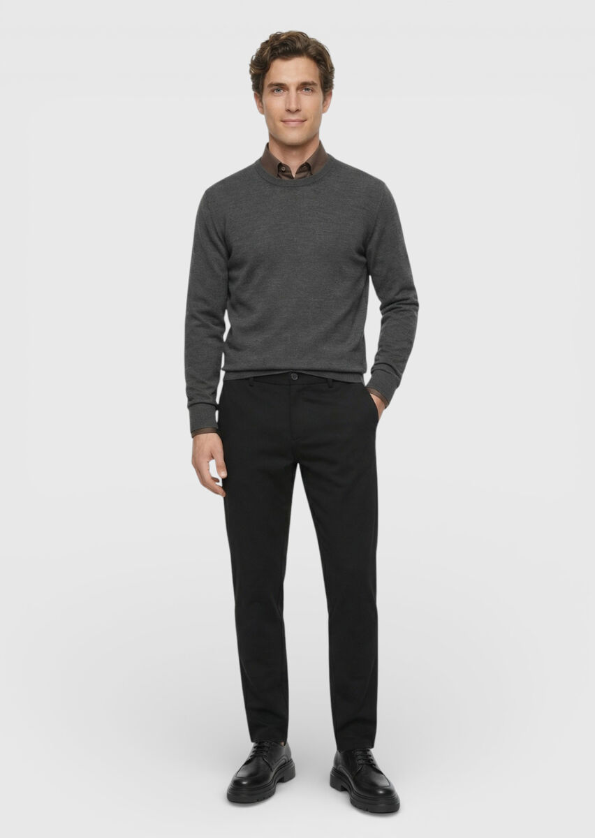 Siyah Düz Dokuma Jogging Fit Casual Pantolon - 1