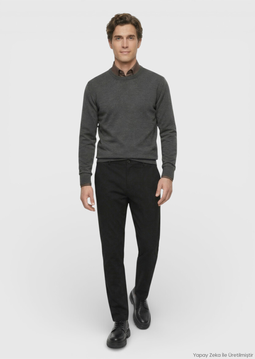 Siyah Düz Dokuma Jogging Fit Casual Pantolon - RAMSEY