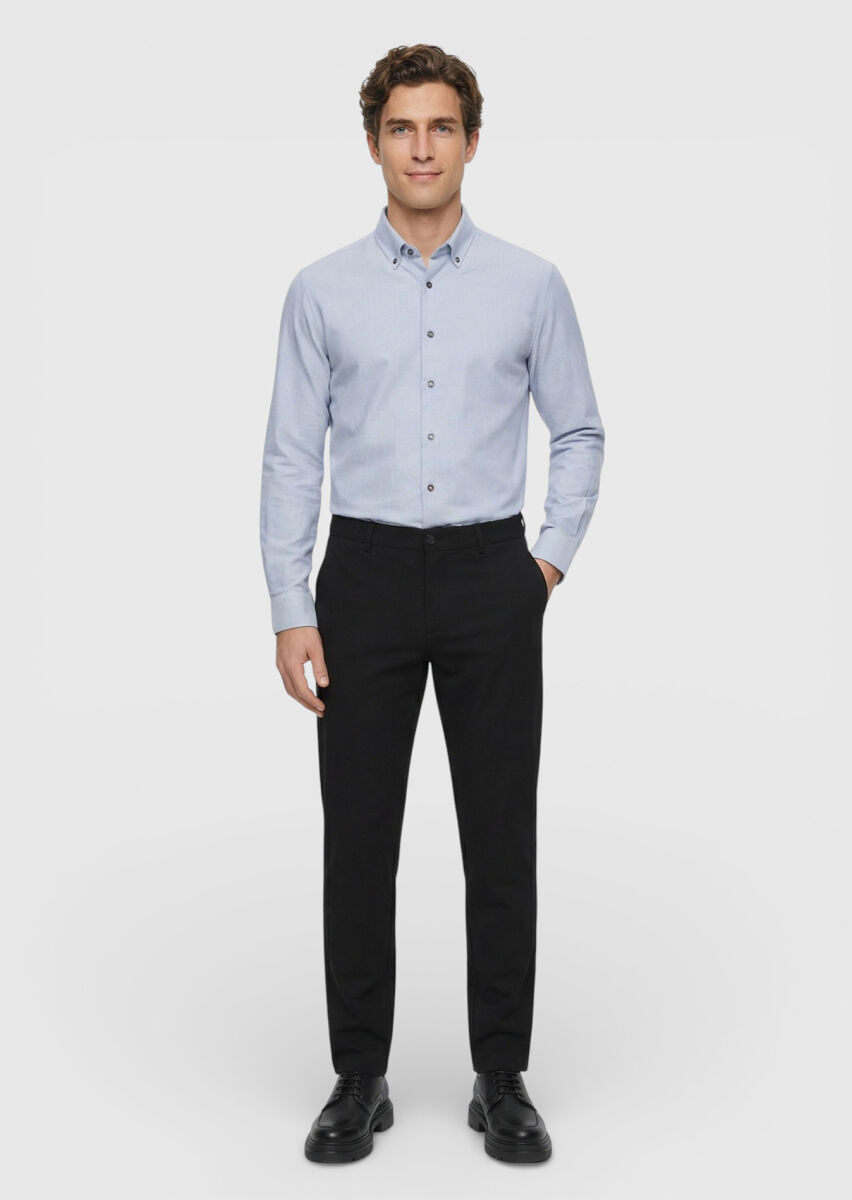 Siyah Düz Dokuma Jogging Fit Casual Pantolon - 1