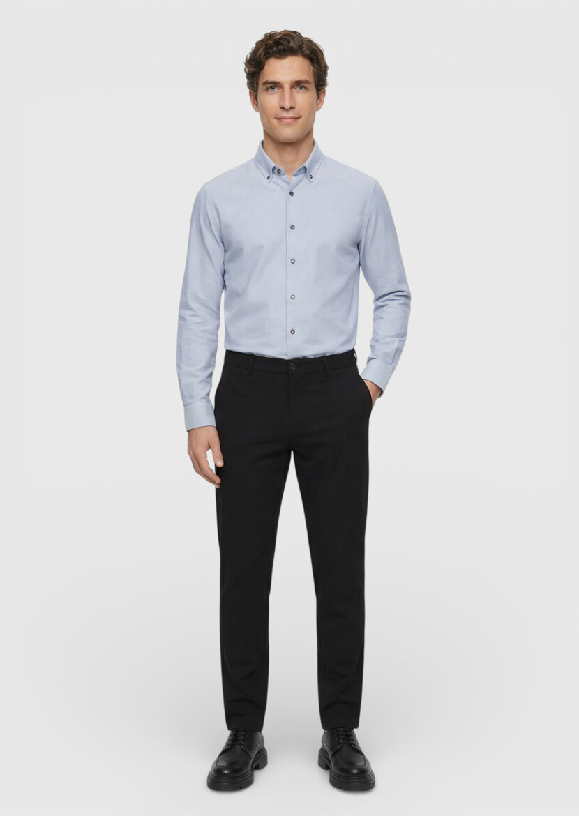 Siyah Düz Dokuma Jogging Fit Casual Pantolon - 1