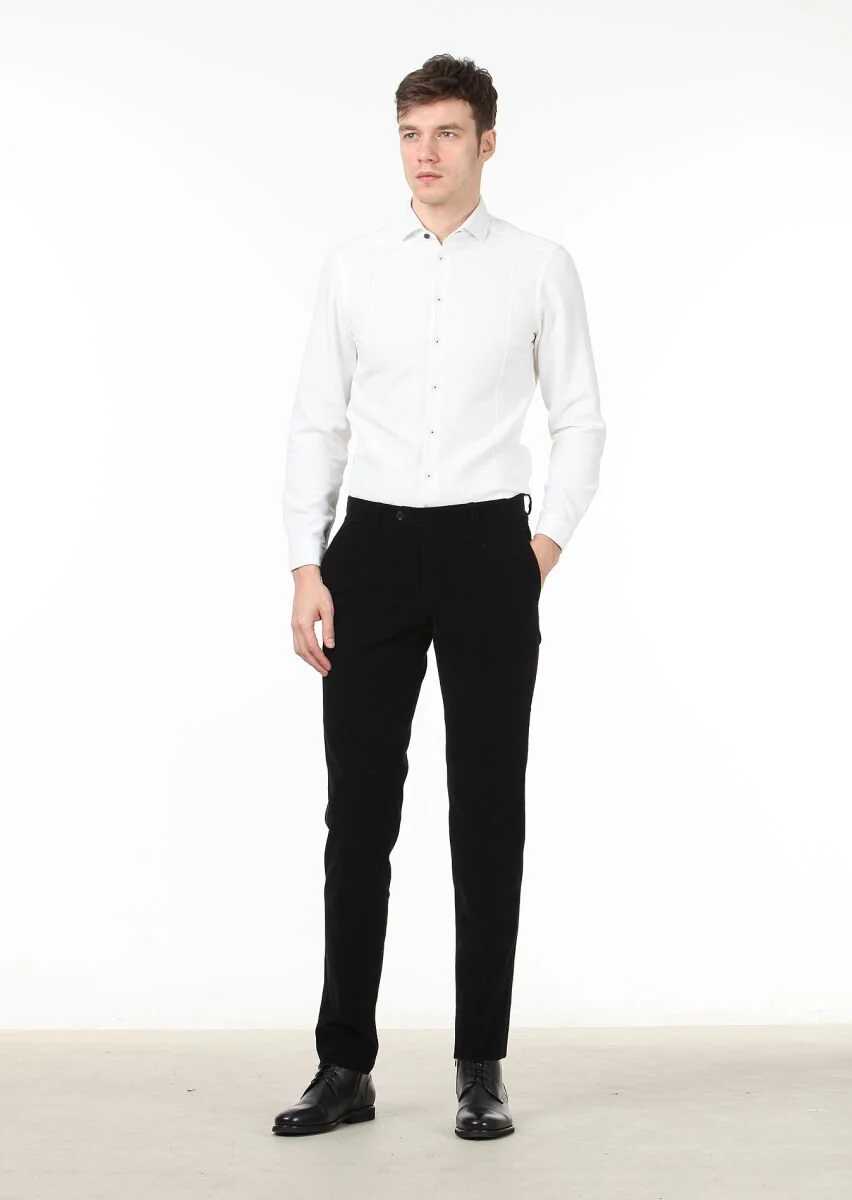 Siyah Düz Dokuma Regular Fit Casual %100 Pamuk Pantolon - 1