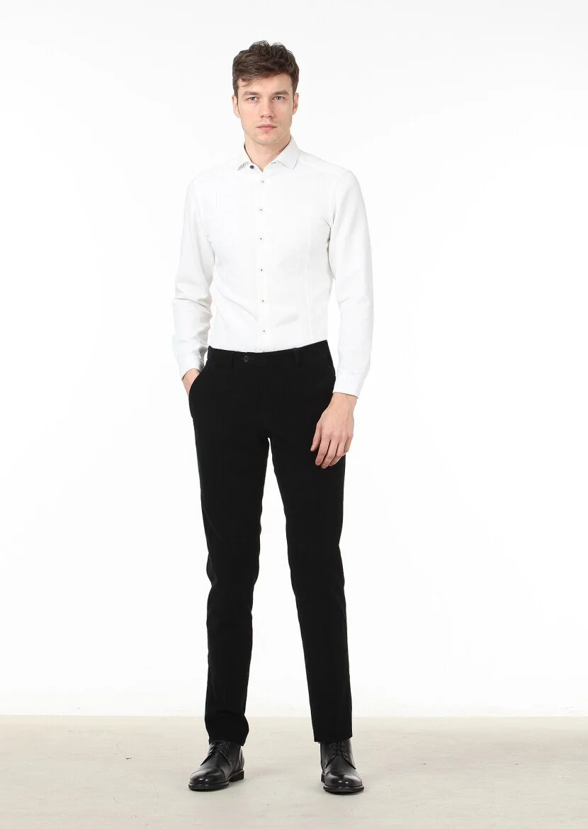 Siyah Düz Dokuma Regular Fit Casual %100 Pamuk Pantolon 