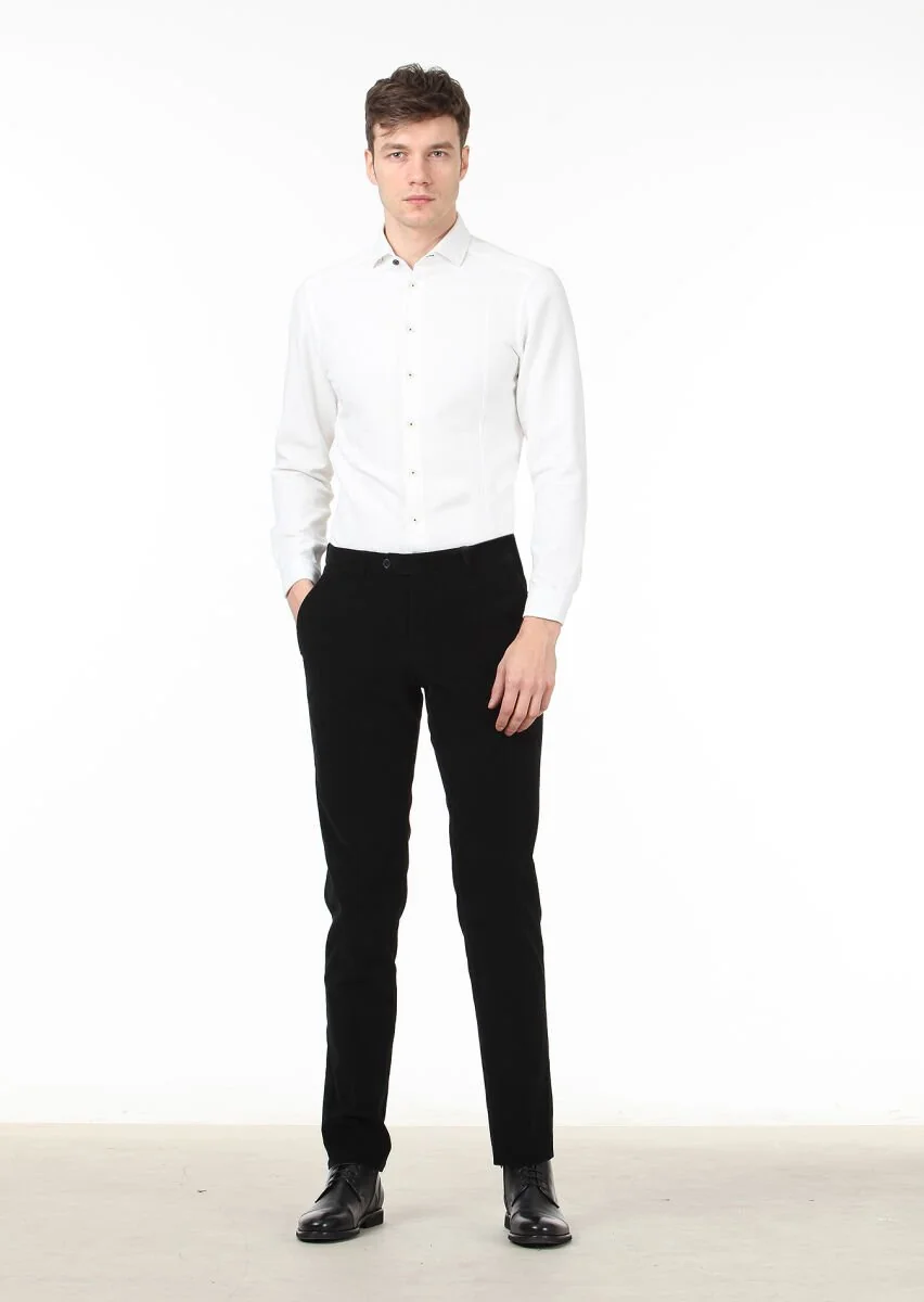Siyah Düz Dokuma Regular Fit Casual %100 Pamuk Pantolon - 2