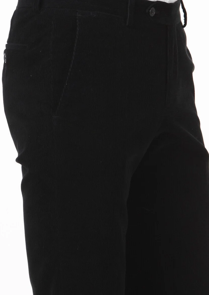 Siyah Düz Dokuma Regular Fit Casual %100 Pamuk Pantolon - 3
