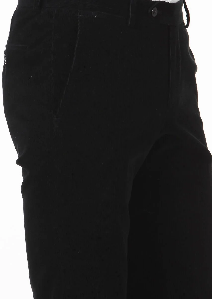 Siyah Düz Dokuma Regular Fit Casual %100 Pamuk Pantolon - 3
