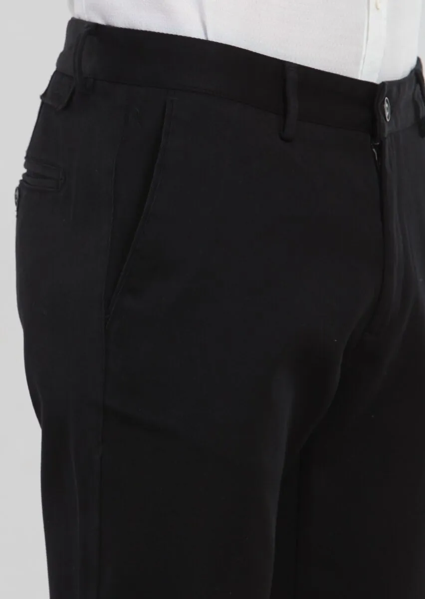 Siyah Düz Dokuma Regular Fit Casual %100 Pamuk Pantolon - 2