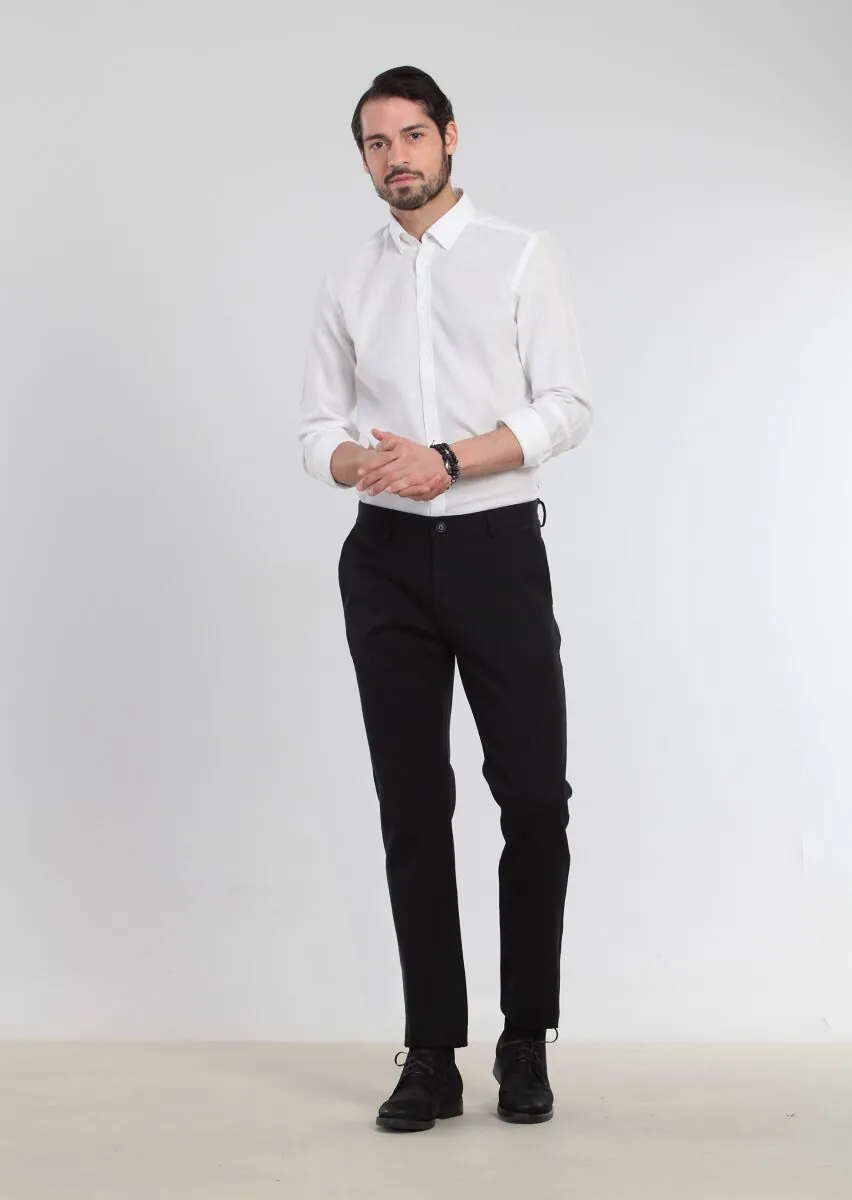 Siyah Düz Dokuma Regular Fit Casual %100 Pamuk Pantolon - 3