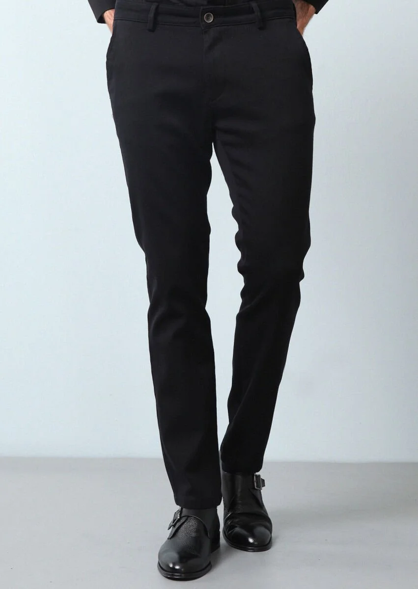 Siyah Düz Dokuma Regular Fit Casual %100 Pamuk Pantolon - 2