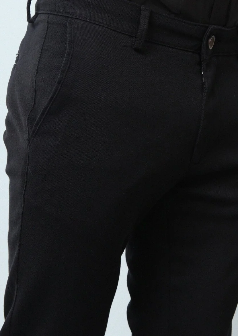 Siyah Düz Dokuma Regular Fit Casual %100 Pamuk Pantolon - 3