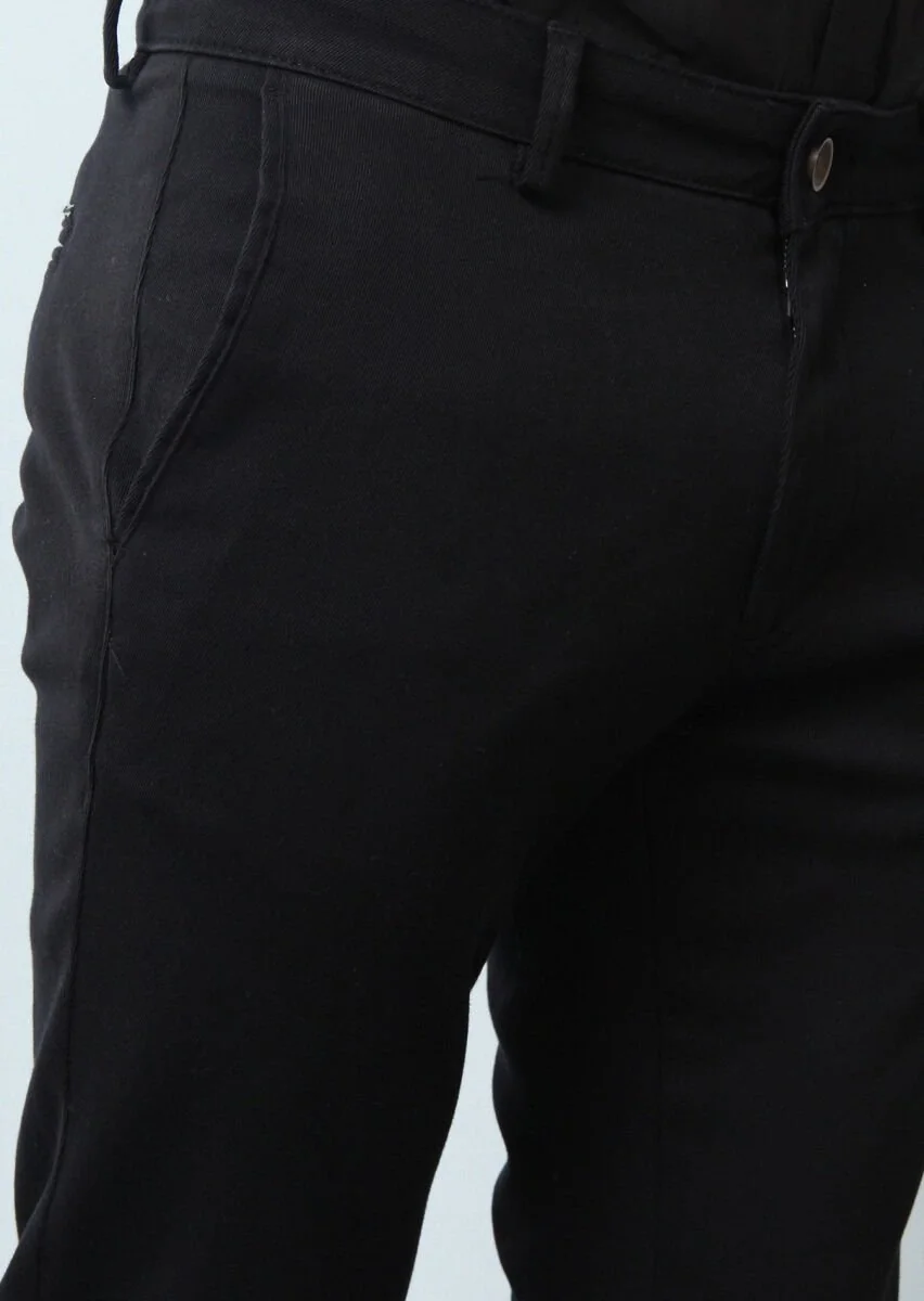 Siyah Düz Dokuma Regular Fit Casual %100 Pamuk Pantolon - 3