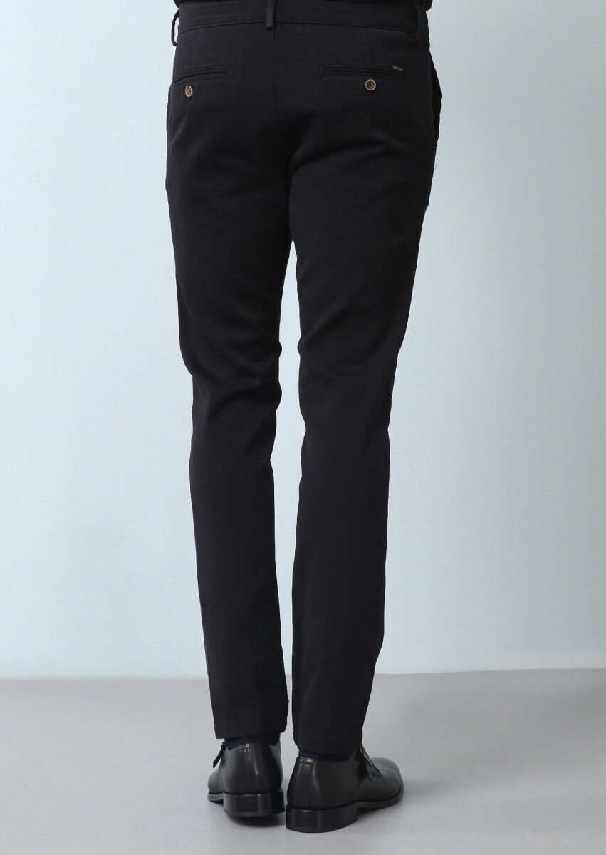 Siyah Düz Dokuma Regular Fit Casual %100 Pamuk Pantolon - 5