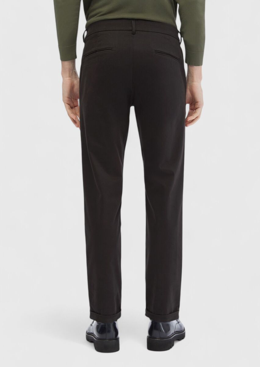 Siyah Düz Dokuma Regular Fit Casual Pamuk Karışımlı Pantolon - 2