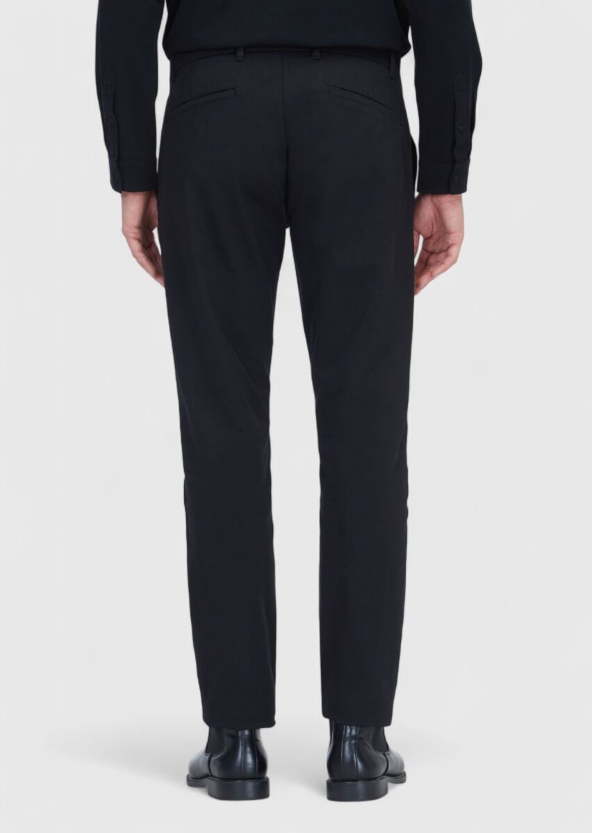 Siyah Düz Dokuma Regular Fit Casual Pamuk Karışımlı Pantolon - 5