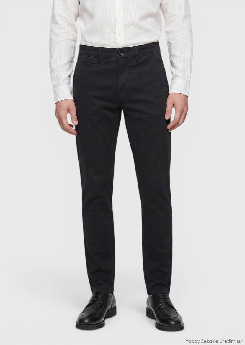 Siyah Düz Dokuma Regular Fit Casual Pamuk Karışımlı Pantolon - RAMSEY