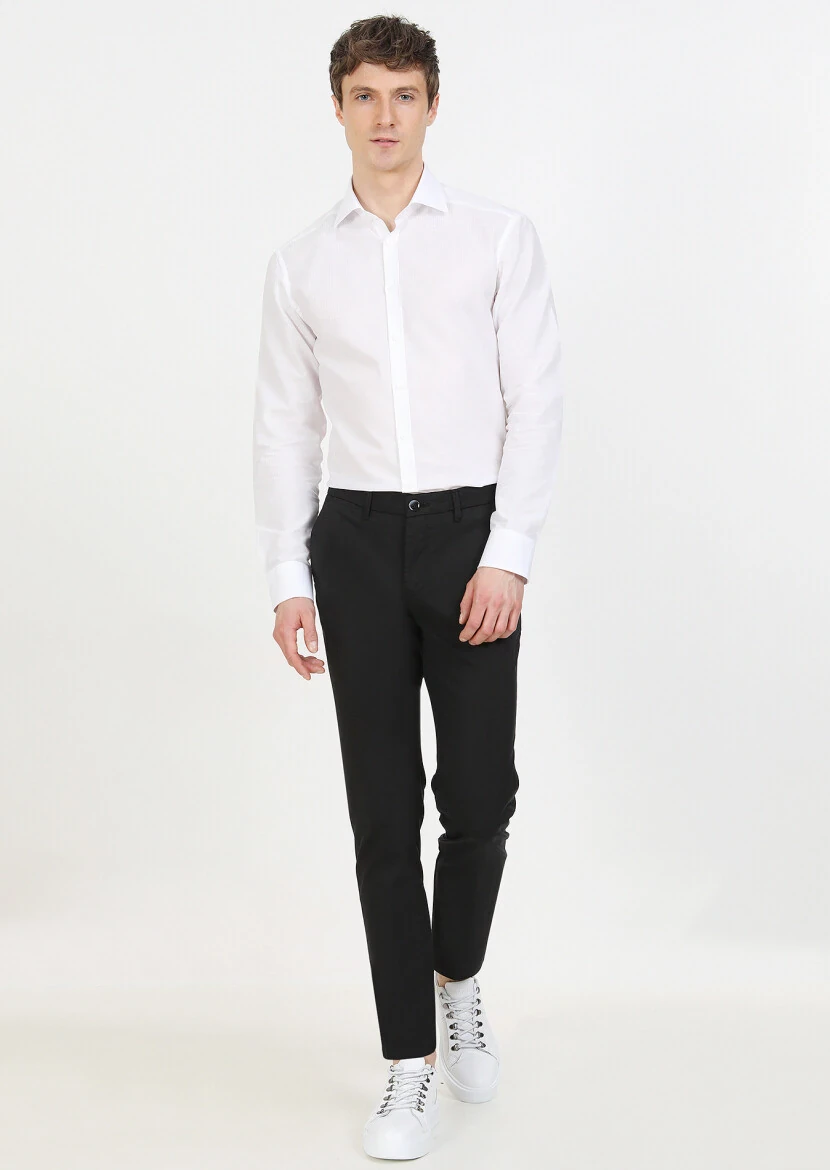 Siyah Düz Dokuma Regular Fit Casual Pantolon 