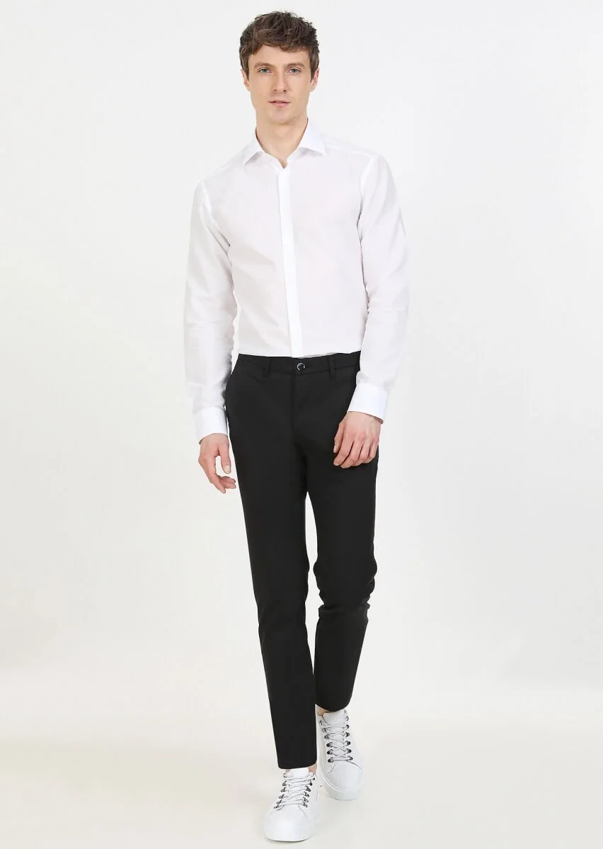 Siyah Düz Dokuma Regular Fit Casual Pantolon - 2
