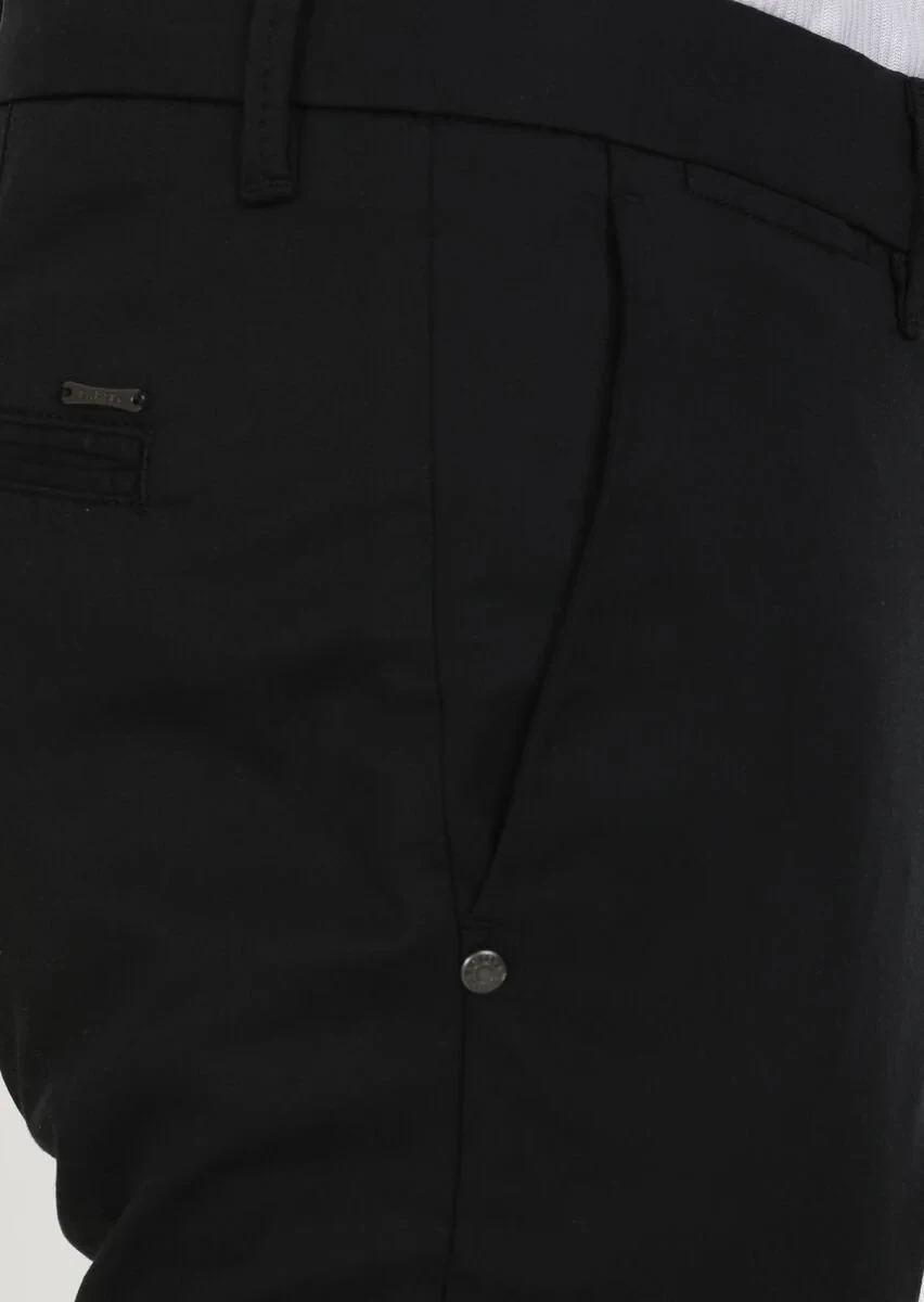 Siyah Düz Dokuma Regular Fit Casual Pantolon - 3
