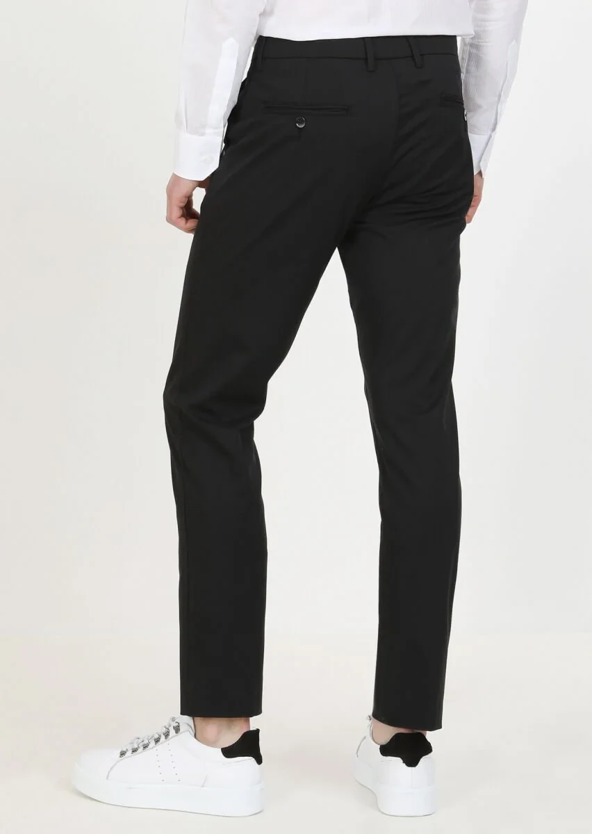 Siyah Düz Dokuma Regular Fit Casual Pantolon - 4