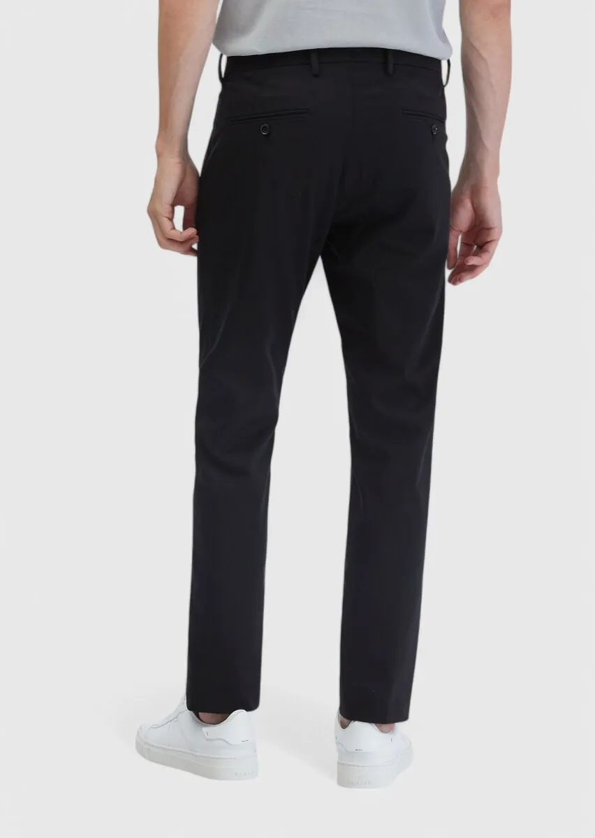 Siyah Düz Dokuma Regular Fit Casual Pantolon - 4