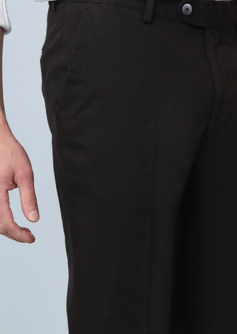 Siyah Düz Dokuma Regular Fit Smart Casual Pamuk Karışımlı Pantolon - 3