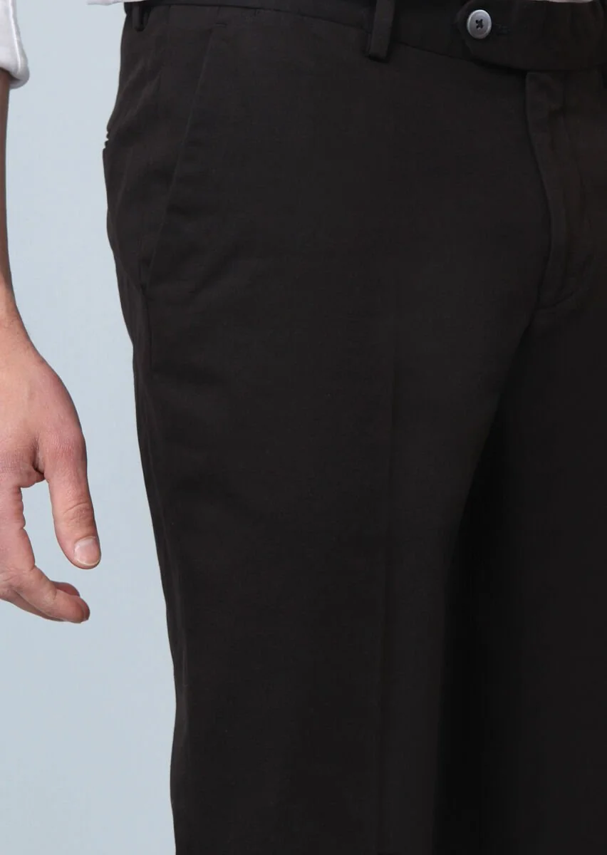 Siyah Düz Dokuma Regular Fit Smart Casual Pamuk Karışımlı Pantolon - 3
