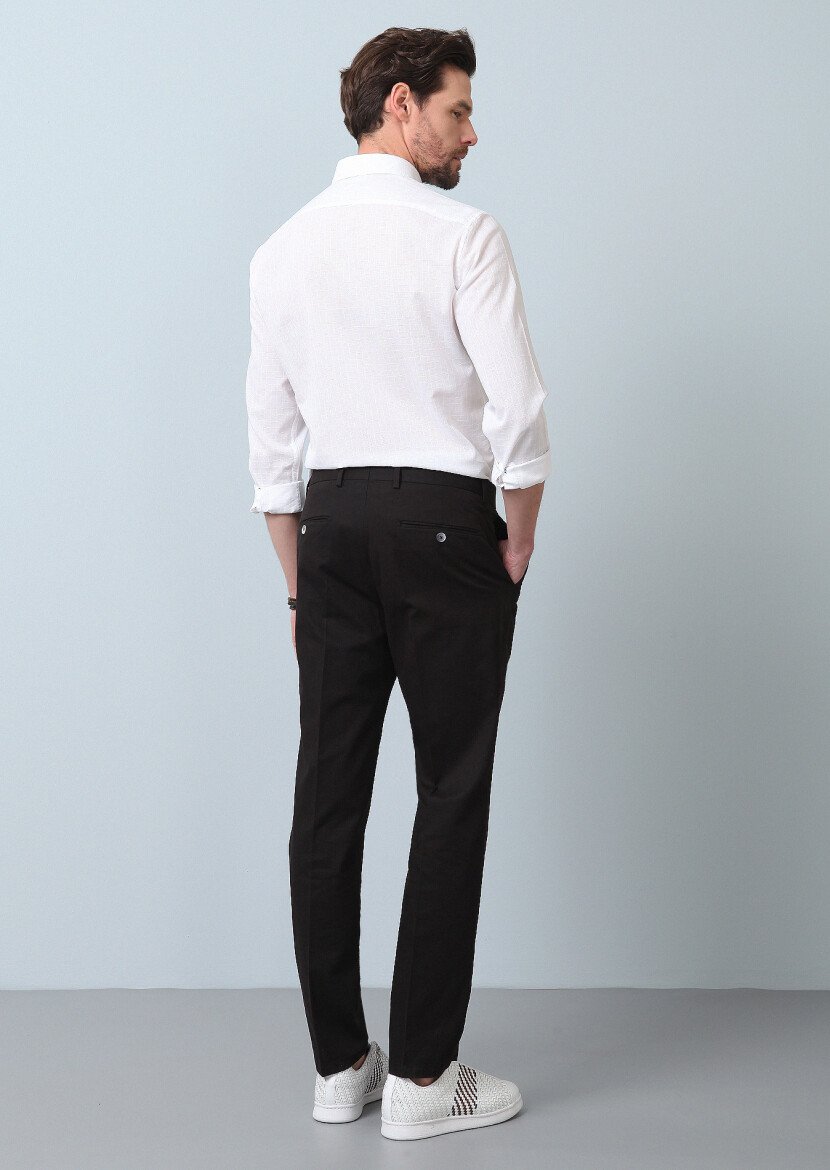 Siyah Düz Dokuma Regular Fit Smart Casual Pamuk Karışımlı Pantolon - 4