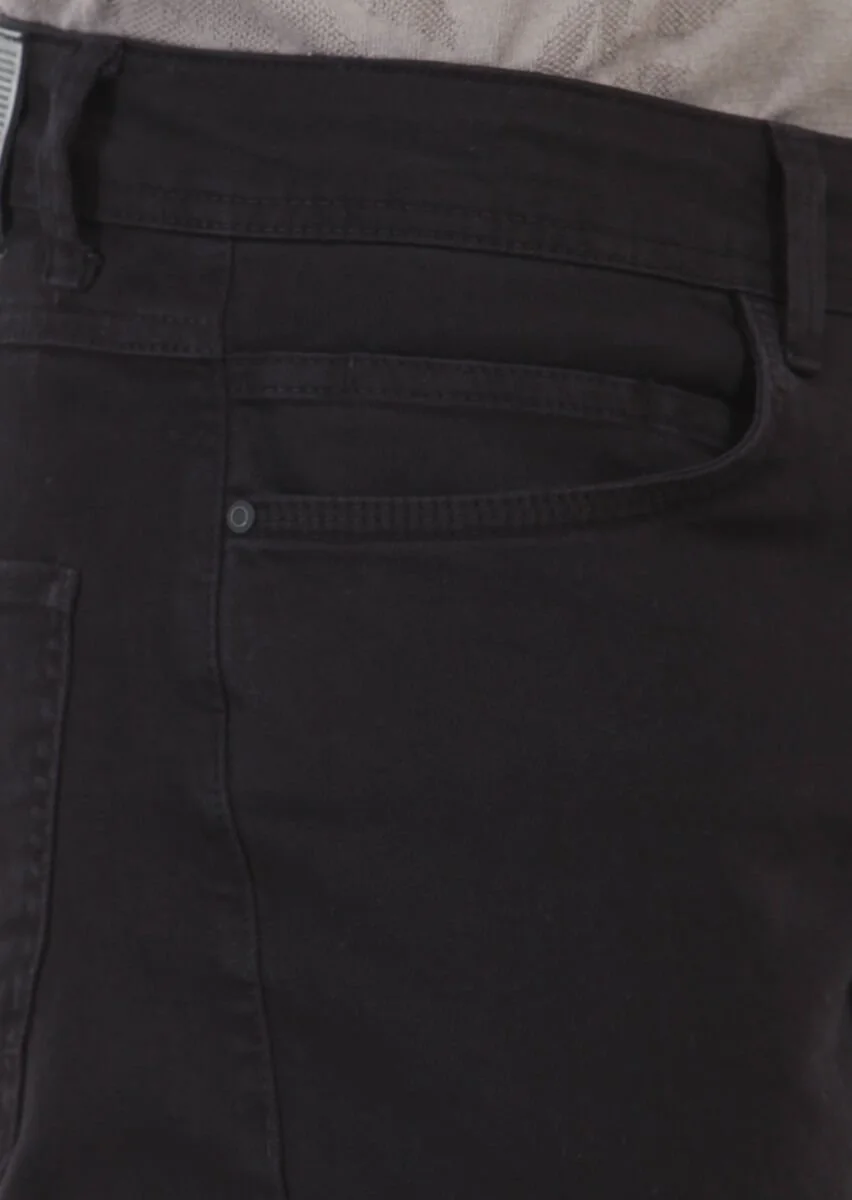 Siyah Düz Dokuma Slim Fit Casual Pamuk Karışımlı Pantolon - 4