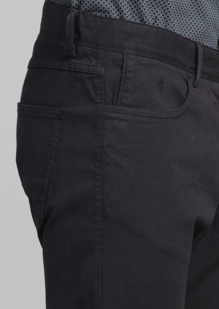 Siyah Düz Dokuma Slim Fit Casual Pamuk Karışımlı Pantolon - 4