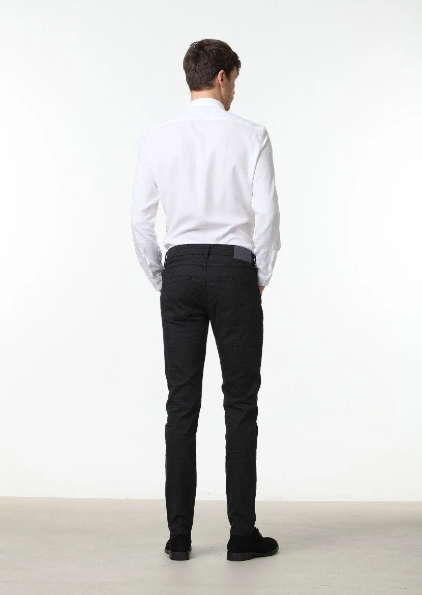 Siyah Düz Dokuma Slim Fit Casual Pamuk Karışımlı Pantolon - 4