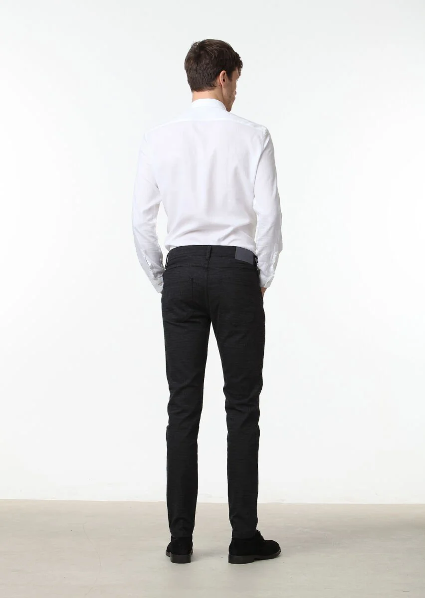 Siyah Düz Dokuma Slim Fit Casual Pamuk Karışımlı Pantolon - 4