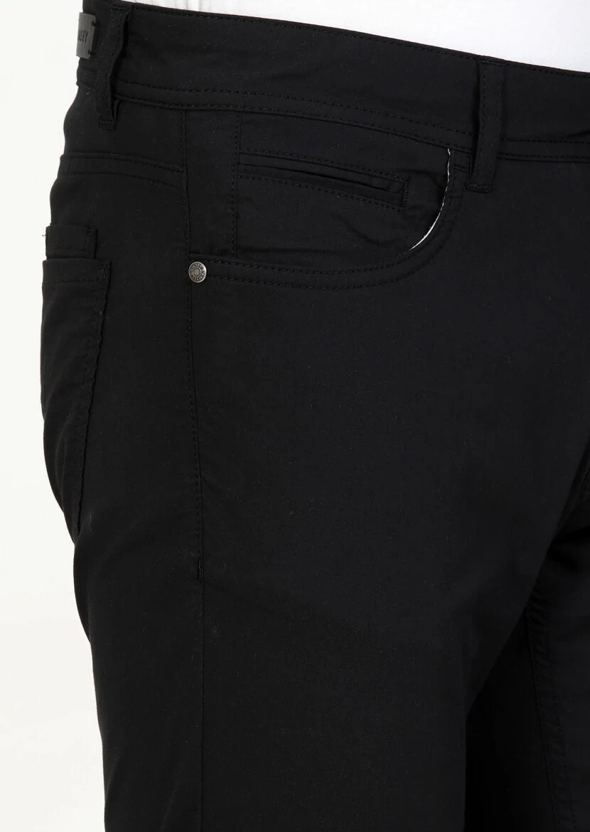 Siyah Düz Dokuma Slim Fit Casual Pamuk Karışımlı Pantolon - 3