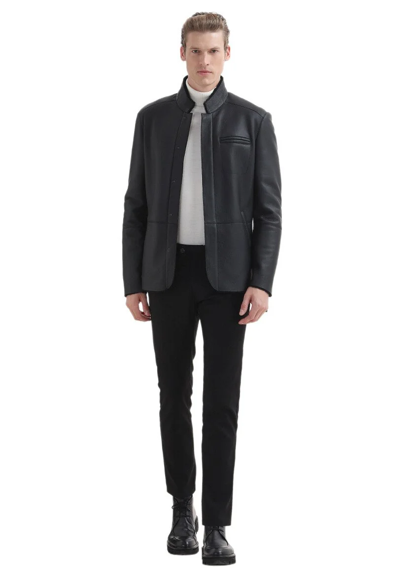 Siyah Düz Dokuma Slim Fit Casual Pamuk Karışımlı Pantolon 