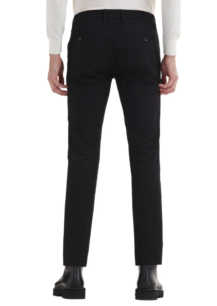 Siyah Düz Dokuma Slim Fit Casual Pamuk Karışımlı Pantolon - 5
