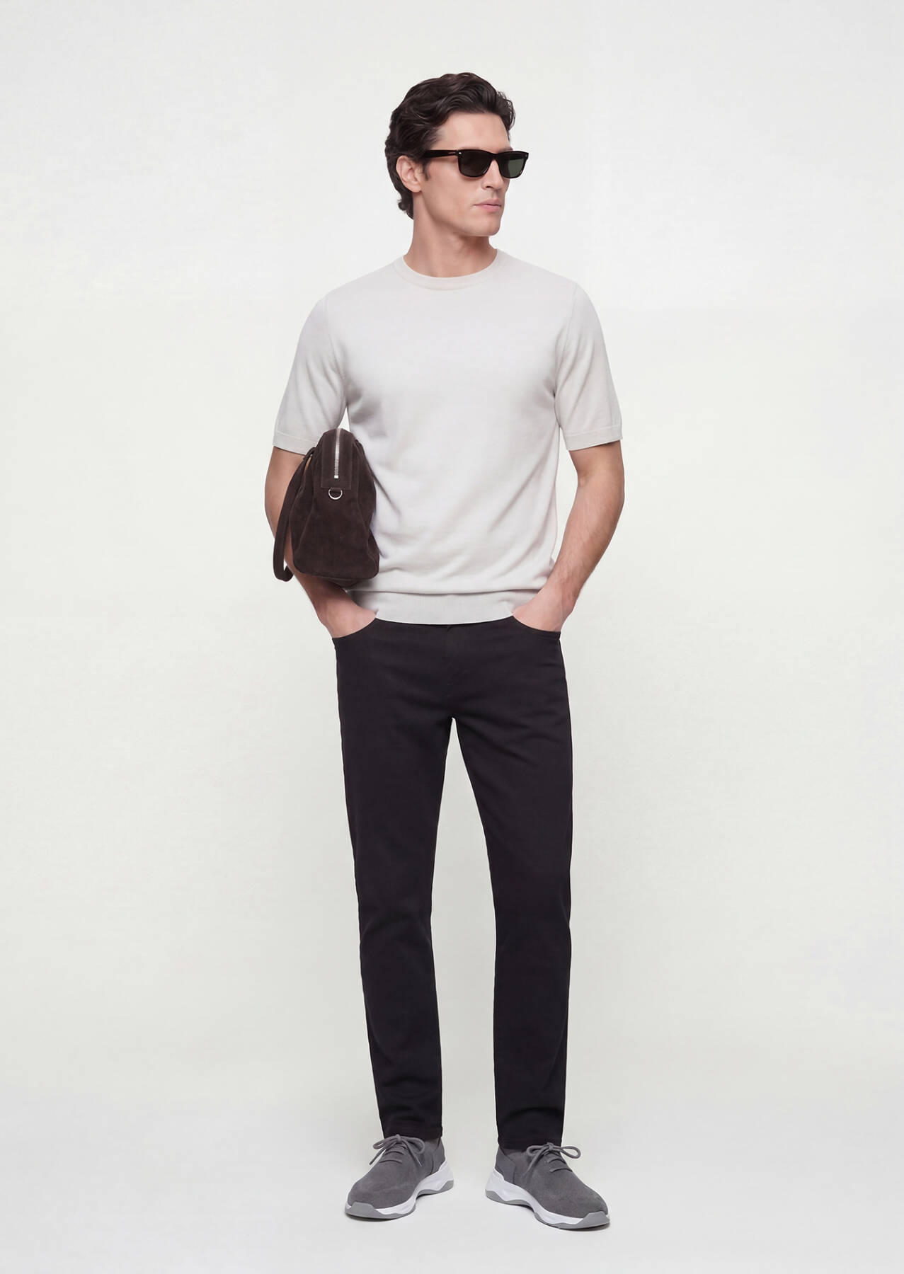 Siyah Düz Dokuma Slim Fit Casual Pamuk Karışımlı Pantolon