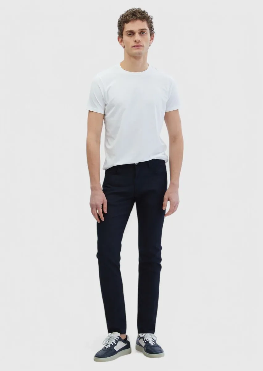 Siyah Düz Dokuma Slim Fit Casual Pamuk Karışımlı Pantolon - 1