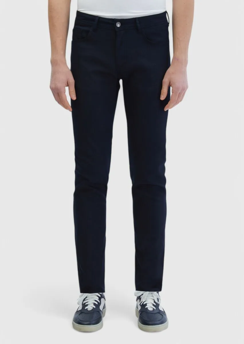 Siyah Düz Dokuma Slim Fit Casual Pamuk Karışımlı Pantolon - 2