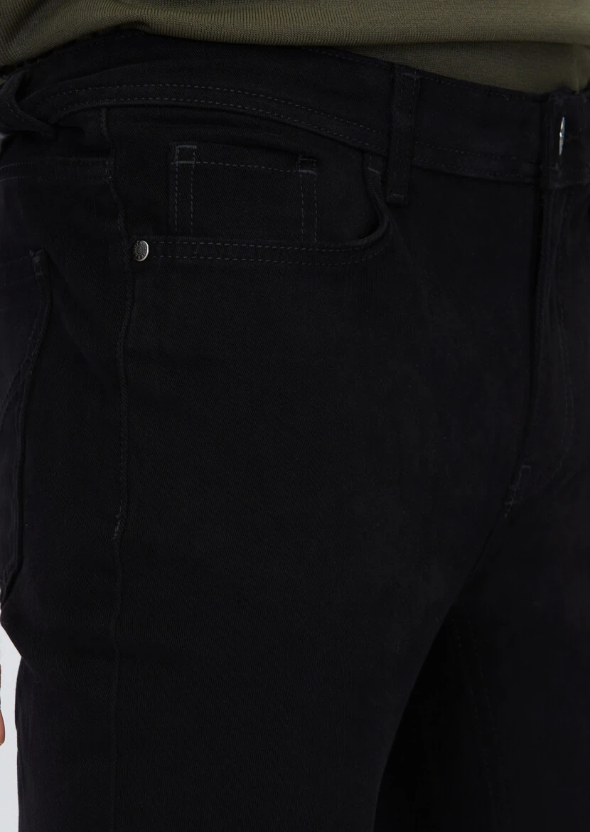 Siyah Düz Dokuma Slim Fit Casual Pamuk Karışımlı Pantolon - 3