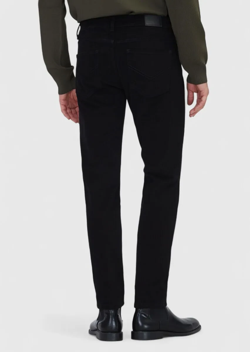 Siyah Düz Dokuma Slim Fit Casual Pamuk Karışımlı Pantolon - 5