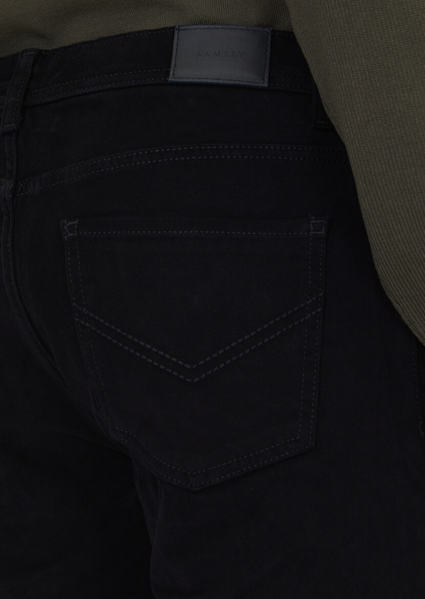 Siyah Düz Dokuma Slim Fit Casual Pamuk Karışımlı Pantolon - 4