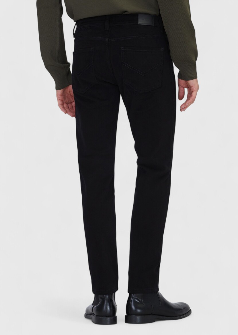 Siyah Düz Dokuma Slim Fit Casual Pamuk Karışımlı Pantolon - 5