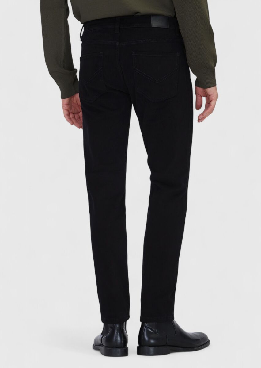 Siyah Düz Dokuma Slim Fit Casual Pamuk Karışımlı Pantolon - 5